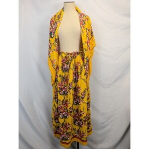 Anokhi for Taraliya Floral Maxi Skirt & Scarf Set Yellow Boho Botanical Cotton